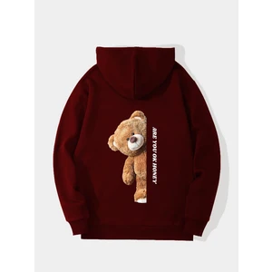 Are You Ok Honey Baskılı Kapüşonlu Içi Yumuşak Polarlı Oversize Sweatshirt - Bordo