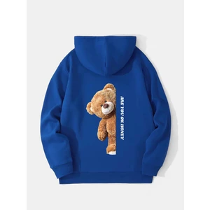 Are You Ok Honey Baskılı Kapüşonlu Içi Yumuşak Polarlı Oversize Sweatshirt - Saks Mavisi
