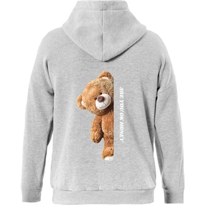 Are You Ok Honey Baskılı Kapüşonlu Içi Yumuşak Polarlı Oversize Sweatshirt - Gri
