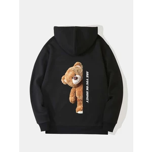 Are You Ok Honey Baskılı Kapüşonlu Içi Yumuşak Polarlı Oversize Sweatshirt - Siyah
