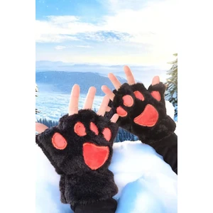 Mars Baby Parmaksız Patili Siyah Peluş Eldiven