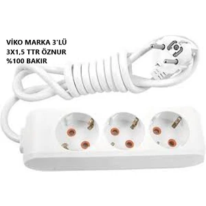 3x1,5 Ttr Kablo  Bakır Kablo Üçlü Grup Priz (Uzatma-Seyyar)