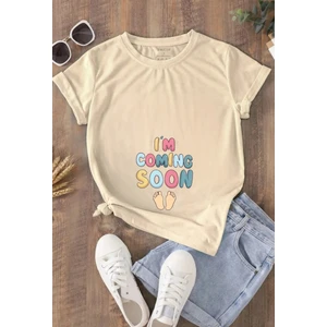 Yeni Anne Olucaklara I'm Coming Soon Baskılı Oversize Tişört Hamile T-Shirt
