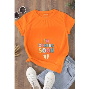 Yeni Anne Olucaklara I'm Coming Soon Baskılı Oversize Tişört Hamile T-Shirt