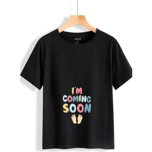 Yeni Anne Olucaklara I'm Coming Soon Baskılı Oversize Tişört Hamile T-Shirt