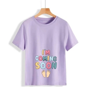 Yeni Anne Olucaklara I'm Coming Soon Baskılı Oversize Tişört Hamile T-Shirt