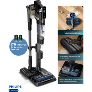 90DK Temizlik Çift Batarya Kablosuz Islak-Kuru Elektrikli Süpürge 9000 Serisi, Elektrikli Süpürge ve Islak Mop, Kendi Kendini Temizleme Istasyonlu Dik Süpürge-Yedek Fırça Hediyeli