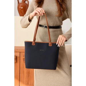 Just Polo Kadın Büyük Boy Suya Dayanıklı Lacivert Taba Lakoste Kumaş 4 Gözlü El ve Omuz Çantası PBU2170