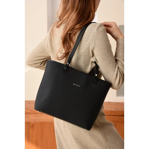 Just Polo Kadın Büyük Boy Suya Dayanıklı Siyah Lakoste Kumaş 4 Gözlü El ve Omuz Çantası PBU2170