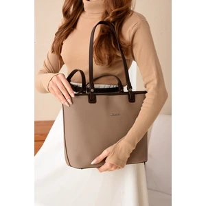 Just Polo Kadın Büyük Boy Suya Dayanıklı Vizon Kahve Lakoste Kumaş 4 Gözlü El ve Omuz Çantası PBU2170