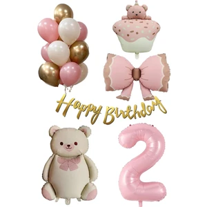 Retro 2 Yaş Ayıcık Temalı  Kız Bebek Konsept Doğum Günü Seti