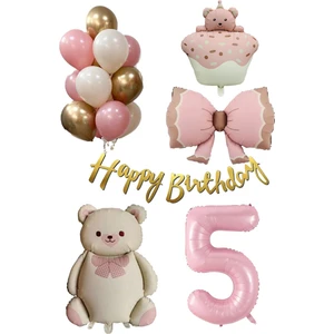 Retro 5 Yaş Ayıcık Temalı  Kız Bebek Konsept Doğum Günü Seti