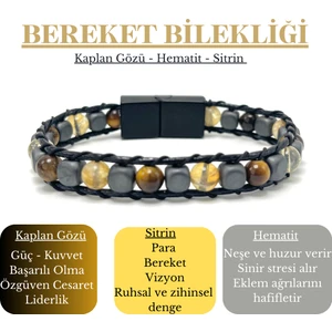 Yıldız Doğal Taş Bereket Doğal Taş 6mm Bileklik Sitrin Kaplan Gözü Hematit