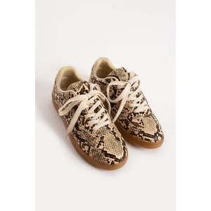 Lera Kadın Bej Cilt Yılan Desenli Sneaker