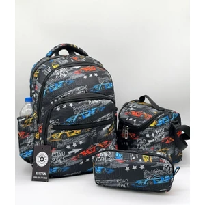 Ilk Okul Çantası 3'lü Seti Ilkokul Çantası Araba Desenli Takım Erkek Çocuğu Siyah