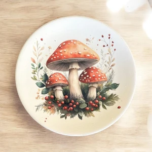 Mantar Desenli Duvar Tabağı, Dekoratif Obje, Mutfak, Balkon, Teras Dekor