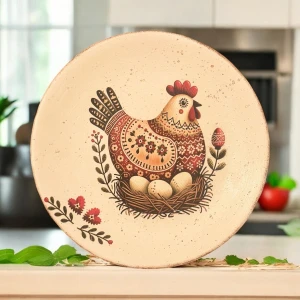 18 cm Etnik Horoz Desenli Seramik Duvar Tabağı, Dekoratif Tabak, , Country, Cottage