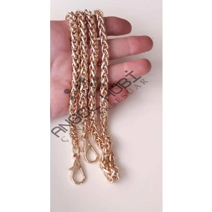 Çanta Aksesuar Light Gold Renk Kalın Örgü Çanta Zinciri Kancalı (120 Cm)