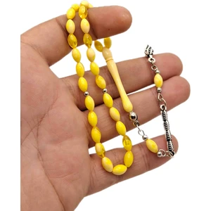 Han Ticarethane Minik Mat Sarı Renk Arpa Kesim Toz Kehribar Tesbih