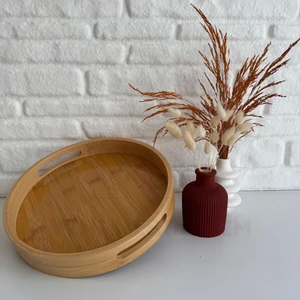 Yeninesilevim Küçük Yuvarlak Kulplu Bambu Tepsi/sunumluk 25 cm
