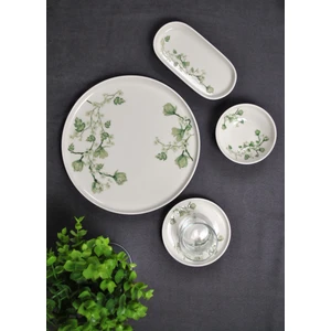 29 Parça 6 Kişilik Porselen Kahvaltı Takımı Pasta Sunum Seti - Beyaz Yeşil