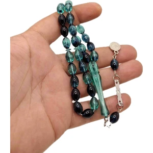 Han Ticarethane Siyah Turkuaz Beyzi Kesim Toz Kehribar Tesbih