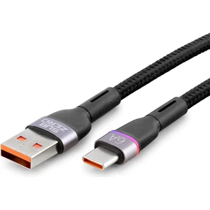 CL81 Metal Başlık Hasır 6A Type-C Rgb Ledli Hızlı Şarj Data Kablosu 1mt