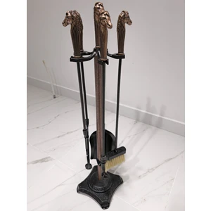 Vav Mühendislik At Başlıklı Luks Şömine Maşa Takımı,şömine Takımı,şömine Aksesuarları Renk : Bakır