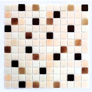 Mutfak Tezgah Arası, Havuz, Banyo, Sauna, Spa, ve Tüm Yüzeyler İçin. 25X25MM Krem-Kahve Mix. 31.5X31.5CM. Fileli Cam Mozaik. ( 5 File=0.5 M2 Fiyatıdır )