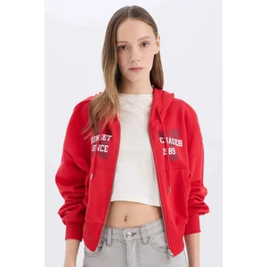 Coool Oversize Geniş Kalıp Kapüşonlu Baskılı Kalın Fermuarlı Sweat Hırka E5463AX25SM