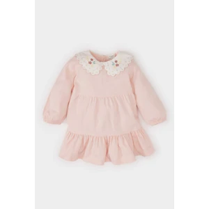 Kız Bebek Bebe Yaka Çiçek Nakışlı Uzun Kollu Twill Elbise D9565A525SP