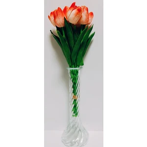 Oso Home Yapay Lüks 5 Adet Islak Lale Buketi Gerçek Doku Kırmızı-Beyaz Renk 32 cm