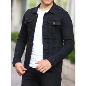 Erkek Slim Fit Denim Kot Ceket Siyah