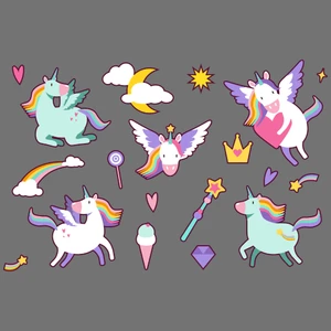 Bizden Alınır Unicorn Set Çocuk Odası Duvar Sticker (19 Parça)