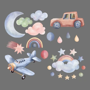 Uçak ve Araba Seti Çocuk Odası Duvar Sticker (26 Parça)