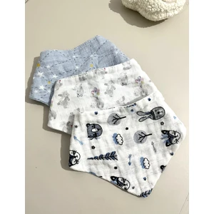 - Bebek Mama Önlüğü, 2 Katlı Muslin, 3 lü Set Erkek Bebek