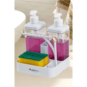 Sünger Hazneli Ikili Deterjanlık Sıvı Sabunluk ve Seti Yüzük Bez Askılı 2X350 ml 2li Sıvı Sabunluk