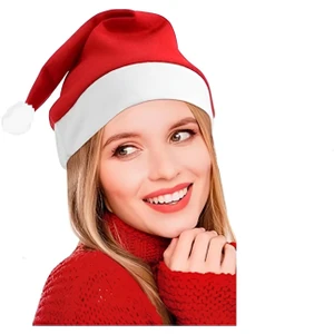 Işık Kasabası Noel Baba Şapkası - Yetişkin Yılbaşı Şapkası- Kırmızı Beyaz Polar Yeni Yıl Şapkası- Ponponlu Şapka
