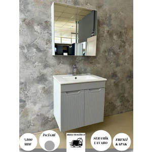 Banyo Dolabı Aynalı Cnc Işlemeli Membran Kapaklı 65 cm
