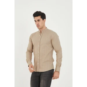 Jack Carısma Hakim Yaka Çizgili Pamuk Keten Likralı Slim Fitgömlek