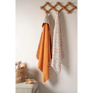 Heaven Home Tarçın - Çiçekli 80X80 cm Kapüşonlu Havlu ve Müslin 2'li Bebek Seti