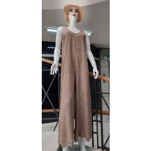 Italyan Kadın Askılı Keten Tulum