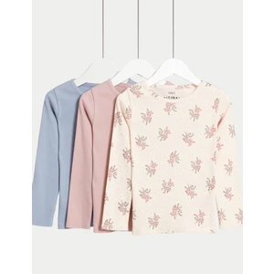 Marks & Spencer 3'lü Çiçek Desenli Ribanalı Tişört (2-8 Yaş)