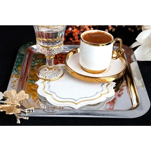 PLT Design Gold Silver Ipek Detaylı Zarif Kokteyl Peçetesi Kahve Yanı Peçete 6'lı Sunum Peçetesi