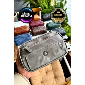 Costinel Antik Gri Hakiki Dana Derisi Şifreli El Çantası