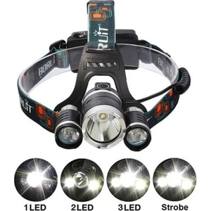 T6 Kafa Feneri 5000 Lumens 3xcree Xm-T6+2r5 Lamba LED Kamp Lambası