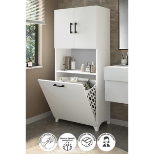 Çok Amaçlı Dolap Banyo Dolabı Kirli Çamaşır Sepeti Dolabı Damla Beyaz