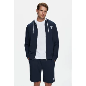 HILGARD Koyu Lacivert Kapüşonlu ve Fermuarlı Baskılı Standard Fit Erkek Sweatshirt