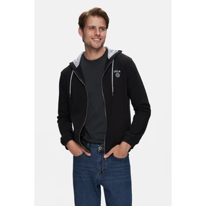 HILGARD Siyah Kapüşonlu Ve Fermuarlı Baskılı Standard Fit Erkek Sweatshirt