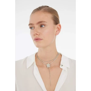 Kadın Gül Detaylı Taşlı Sallantılı Silver Kolye E1437AXNS